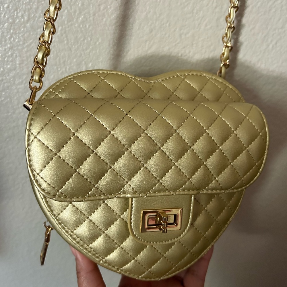 Gold quilted heart crossbody purse